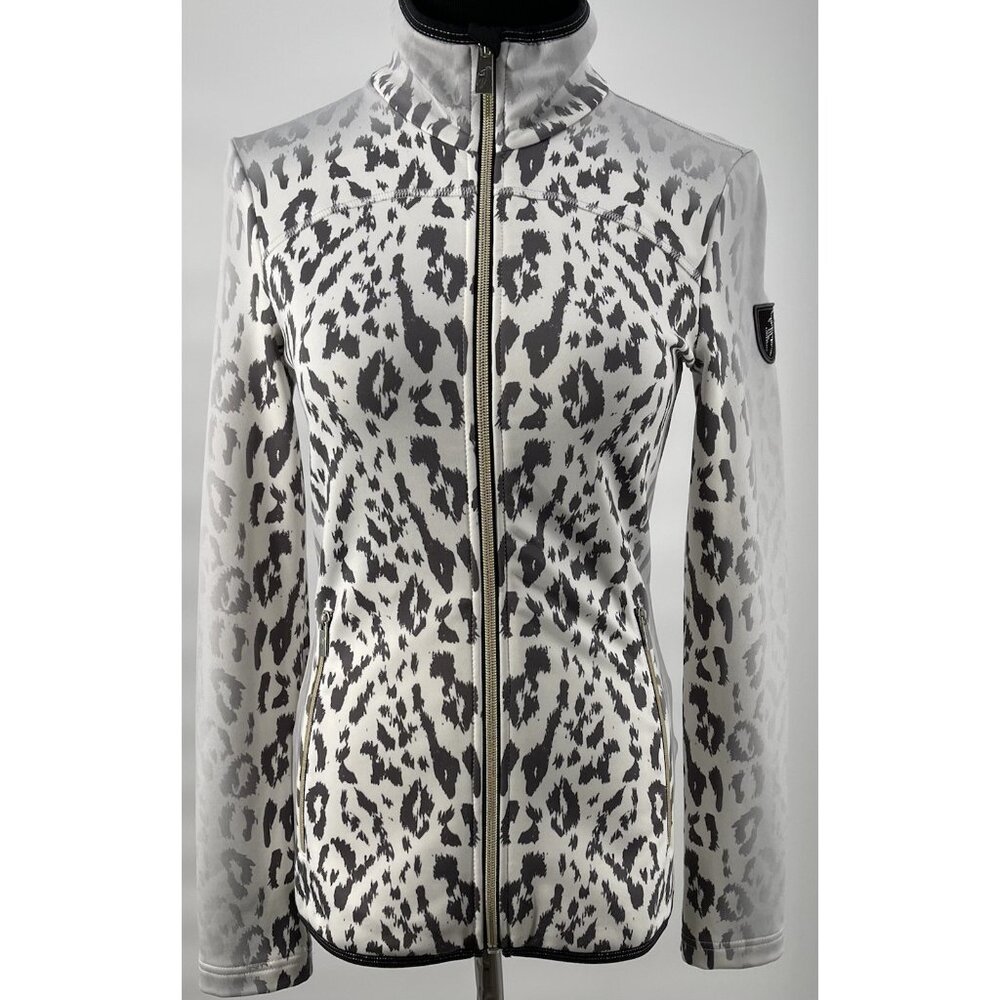 Toni‎ Sailer Jacket Womens Size 2 Leopard Print White Black Crystal Apres Ski